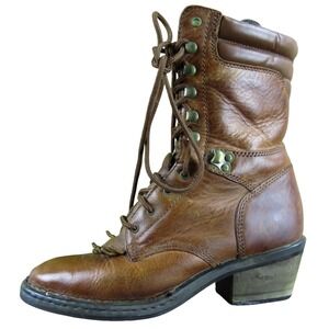 Double H Aberdeen Packer Women Leather Lace Up Ankle Boots Heel Fringe Brown 6.5